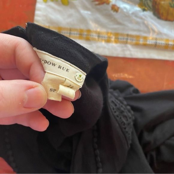 Meadow Rue • Crochet Trimmed Rayon V-Neck 3/4 Sleeve Blouse in Black - Picture 11 of 11